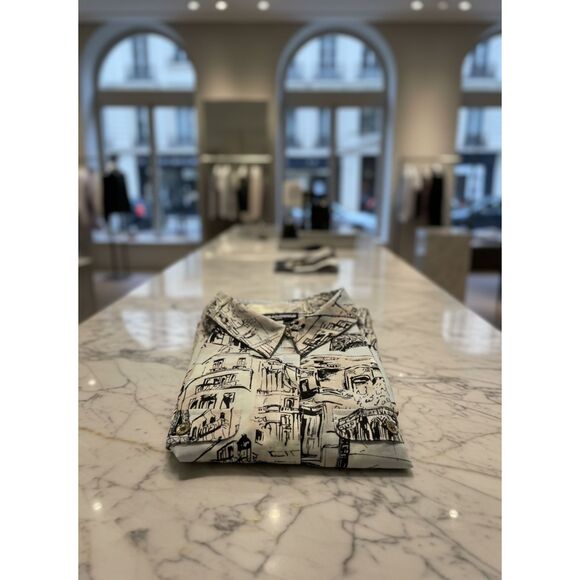 Karl Lagerfeld Paris Parisian Landmarks Print Blouse Size L - Picture 1 of 9